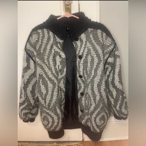Vintage 80’s Fleet Street sweater jacket zebra waves black and white rare